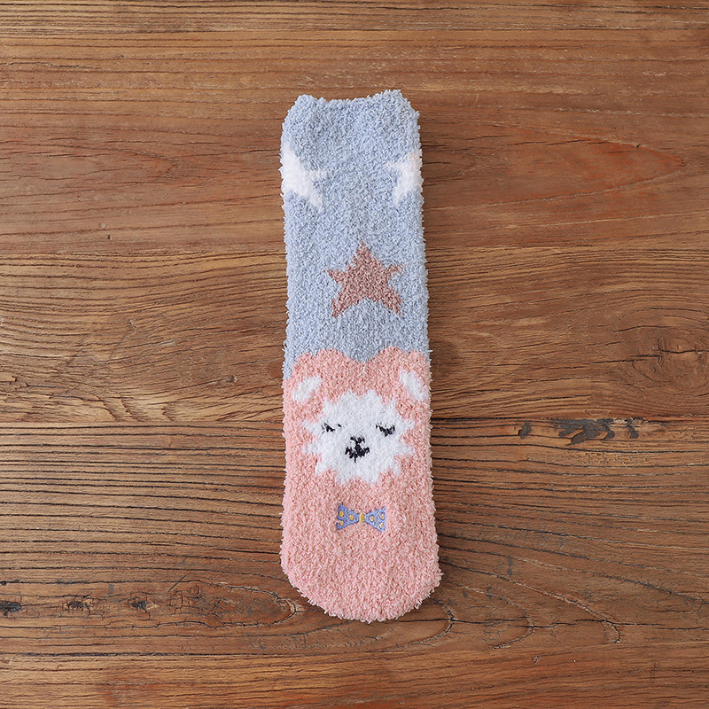 Crew Sleep Socks Cartoon Animal Coral Velvet Comfortable Home Socks Floor Socks